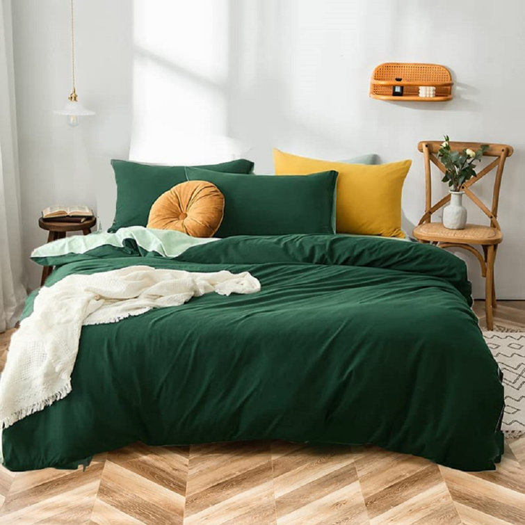 Latitude Run Dark Green Microfiber Reversible Duvet Cover Set